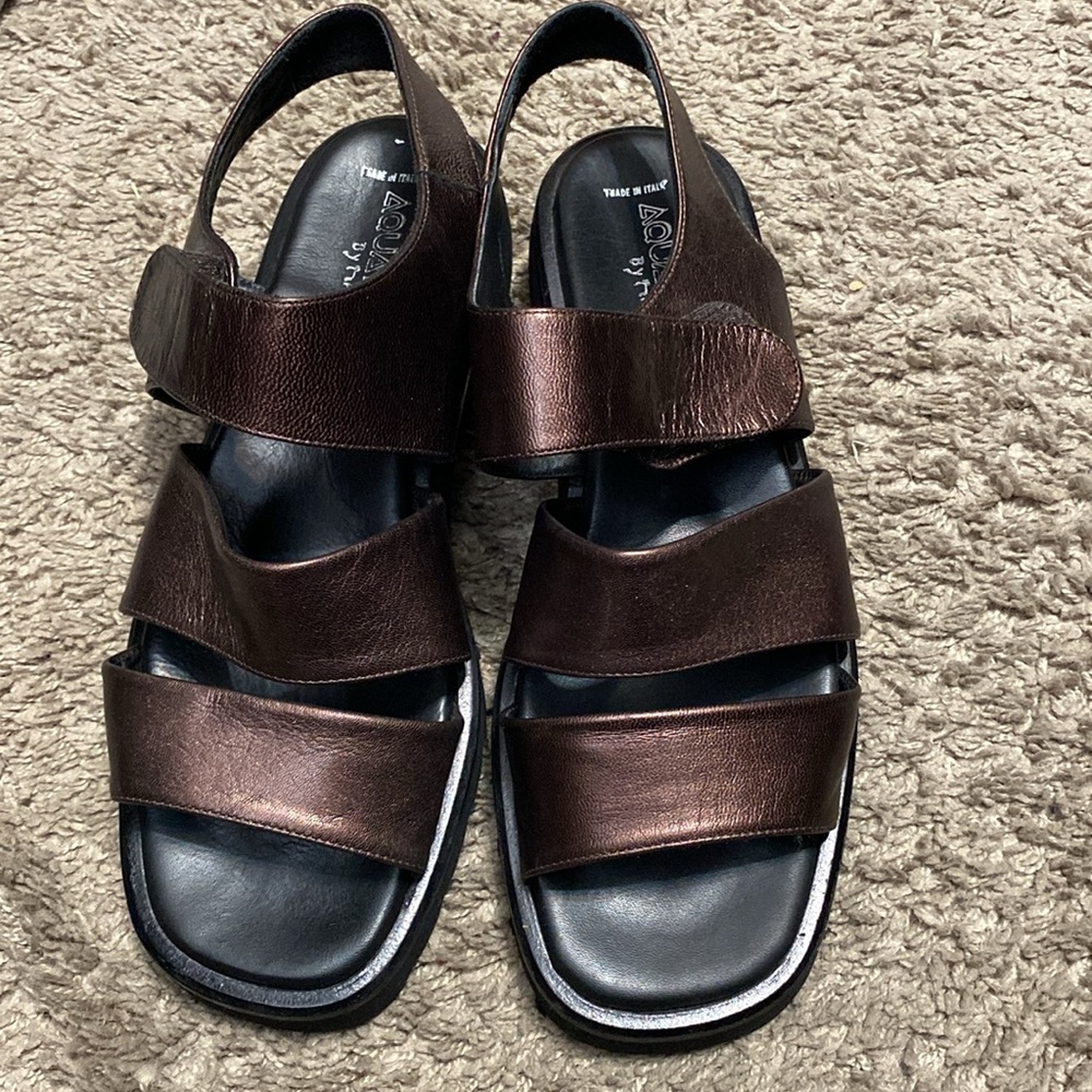 Aquatalia | Bronze Brown | Womens Slingback Platform Velcro Sandals | Size 9
